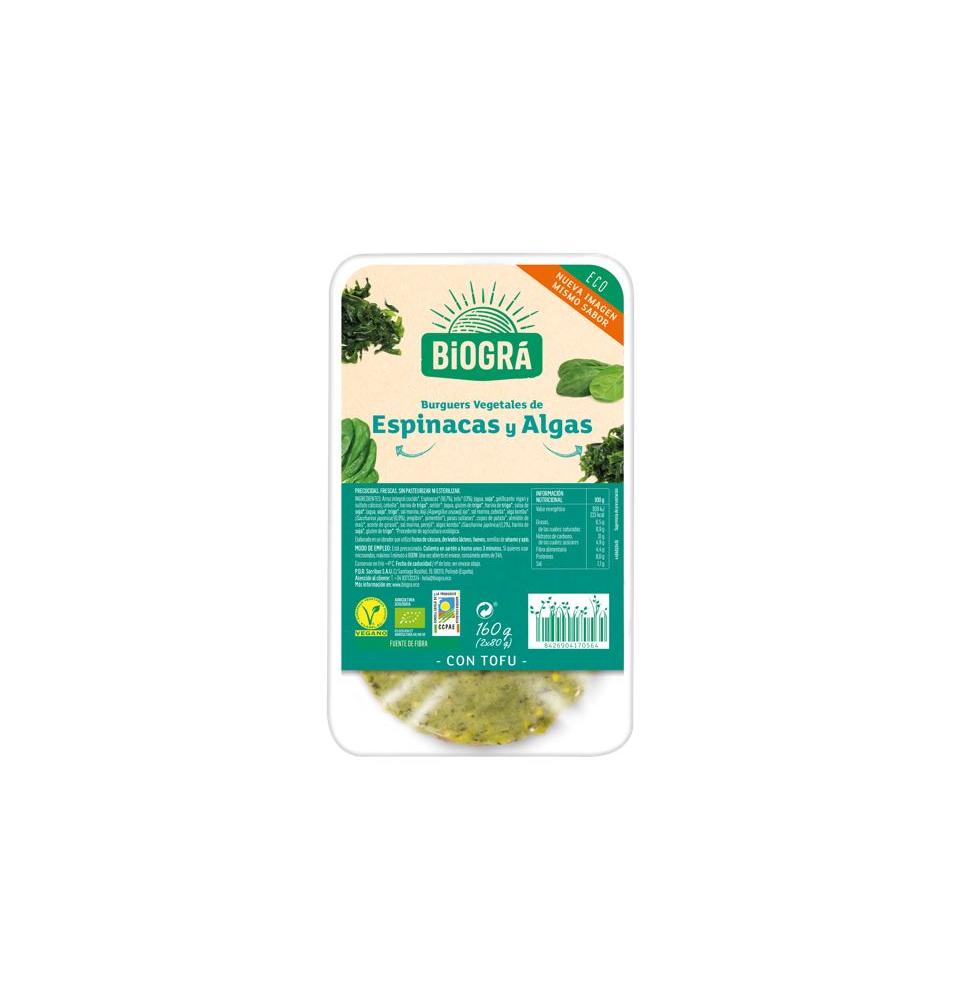 HAMBURGUESA VEGETAL ALGAS+ESPINACA 160 gr BIOGRA